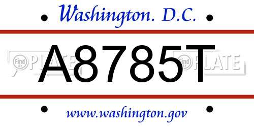 A8785T District Of Columbia License Plate