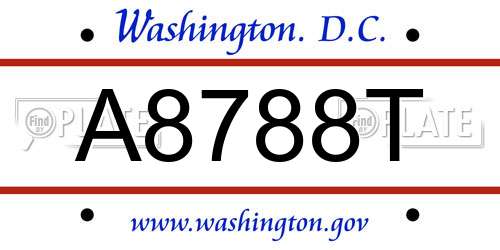 A8788T District Of Columbia License Plate