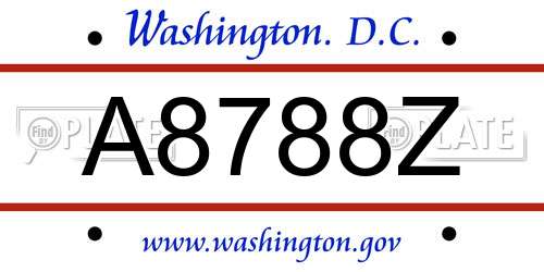 A8788Z District Of Columbia License Plate
