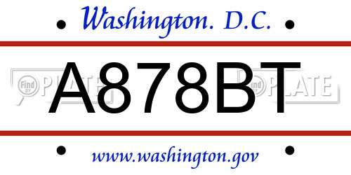 A878BT District Of Columbia License Plate