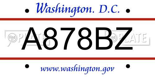 A878BZ District Of Columbia License Plate