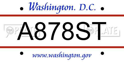 A878ST District Of Columbia License Plate