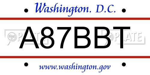 A87BBT District Of Columbia License Plate