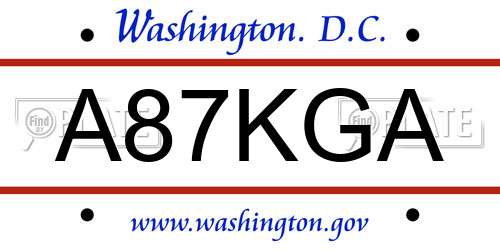 A87KGA District Of Columbia License Plate