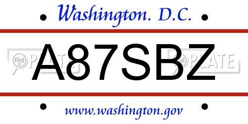 A87SBZ District Of Columbia License Plate