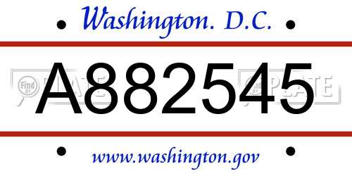 A882545 District Of Columbia License Plate