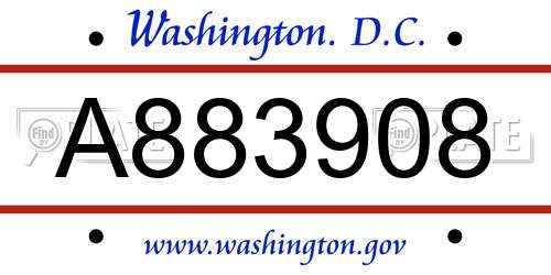 A883908 District Of Columbia License Plate
