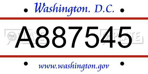 A887545 District Of Columbia License Plate