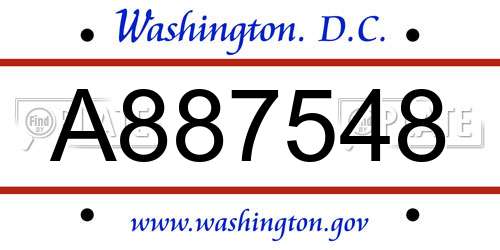 A887548 District Of Columbia License Plate
