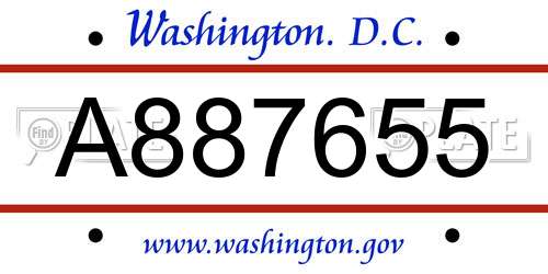 A887655 District Of Columbia License Plate