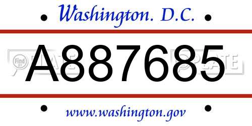 A887685 District Of Columbia License Plate