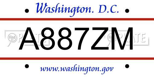 A887ZM District Of Columbia License Plate