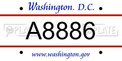 A8886 District Of Columbia License Plate