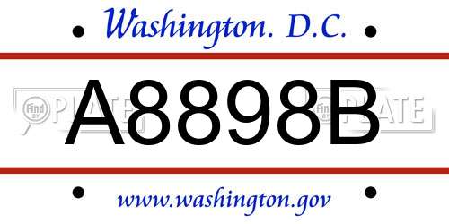A8898B District Of Columbia License Plate