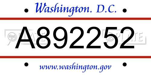 A892252 District Of Columbia License Plate