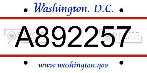 A892257 District Of Columbia License Plate