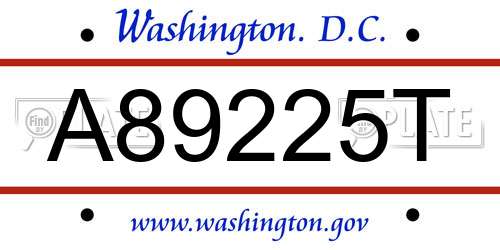 A89225T District Of Columbia License Plate
