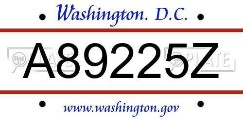 A89225Z District Of Columbia License Plate