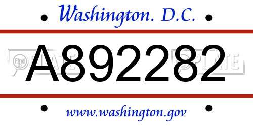 A892282 District Of Columbia License Plate