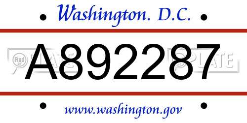 A892287 District Of Columbia License Plate