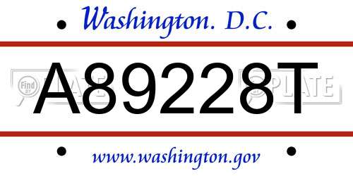 A89228T District Of Columbia License Plate