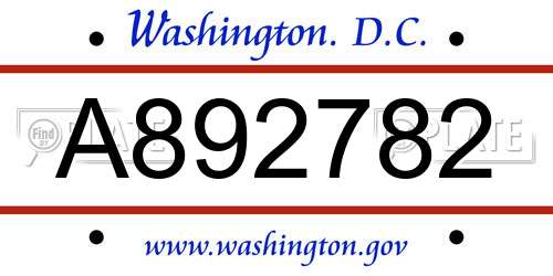 A892782 District Of Columbia License Plate