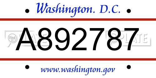 A892787 District Of Columbia License Plate