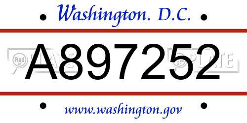 A897252 District Of Columbia License Plate