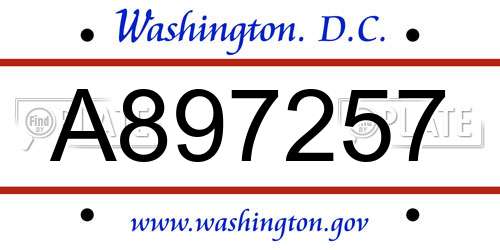 A897257 District Of Columbia License Plate