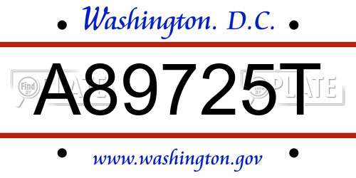A89725T District Of Columbia License Plate