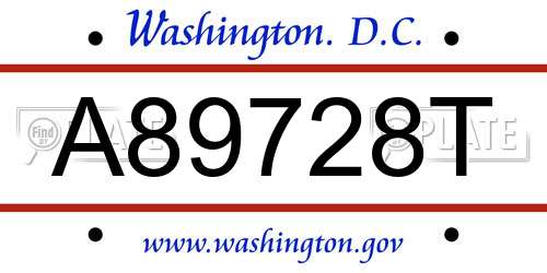 A89728T District Of Columbia License Plate