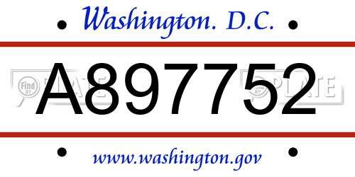 A897752 District Of Columbia License Plate