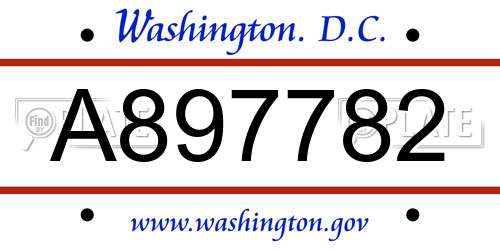A897782 District Of Columbia License Plate