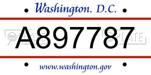 A897787 District Of Columbia License Plate