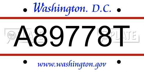A89778T District Of Columbia License Plate