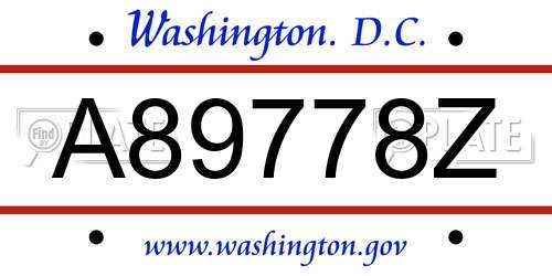 A89778Z District Of Columbia License Plate