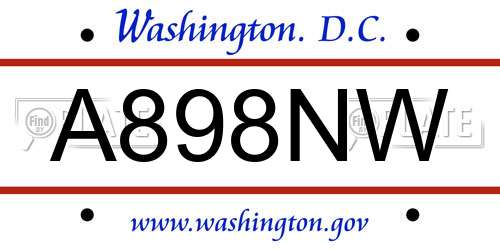 A898NW District Of Columbia License Plate