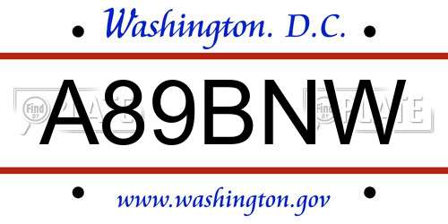 A89BNW District Of Columbia License Plate