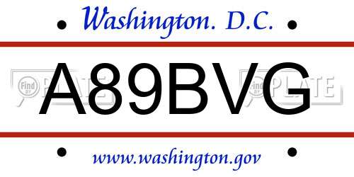 A89BVG District Of Columbia License Plate