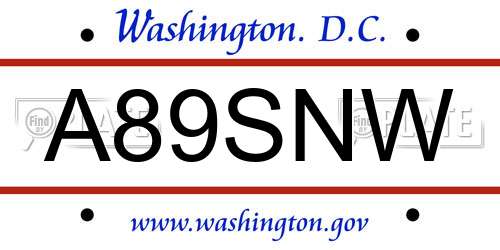 A89SNW District Of Columbia License Plate