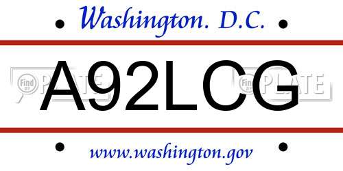 A92LCG District Of Columbia License Plate