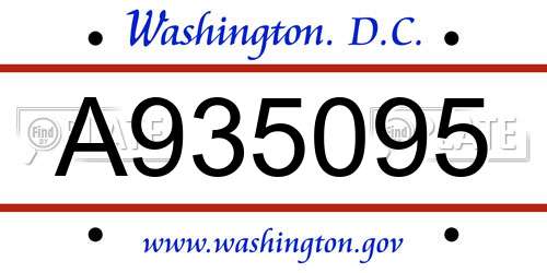 A935095 District Of Columbia License Plate