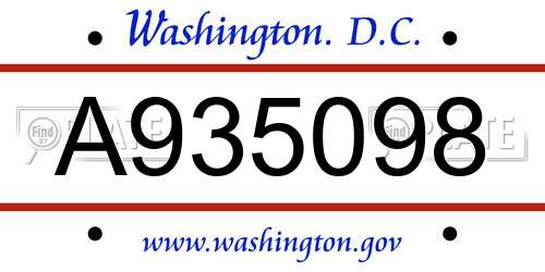 A935098 District Of Columbia License Plate