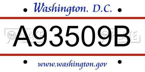 A93509B District Of Columbia License Plate
