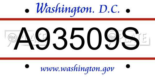 A93509S District Of Columbia License Plate