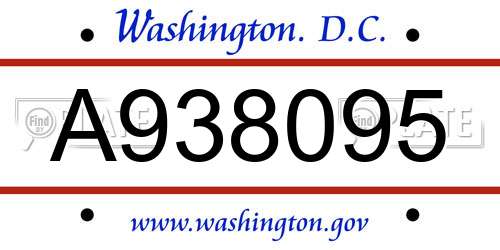 A938095 District Of Columbia License Plate
