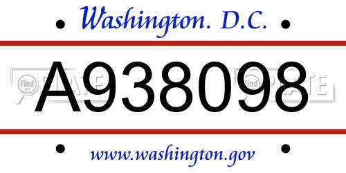 A938098 District Of Columbia License Plate