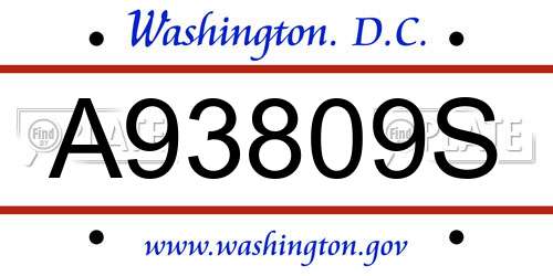 A93809S District Of Columbia License Plate