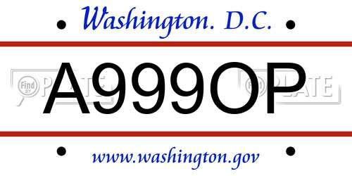 A999OP District Of Columbia License Plate