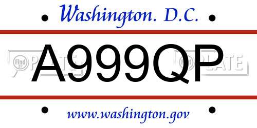 A999QP District Of Columbia License Plate